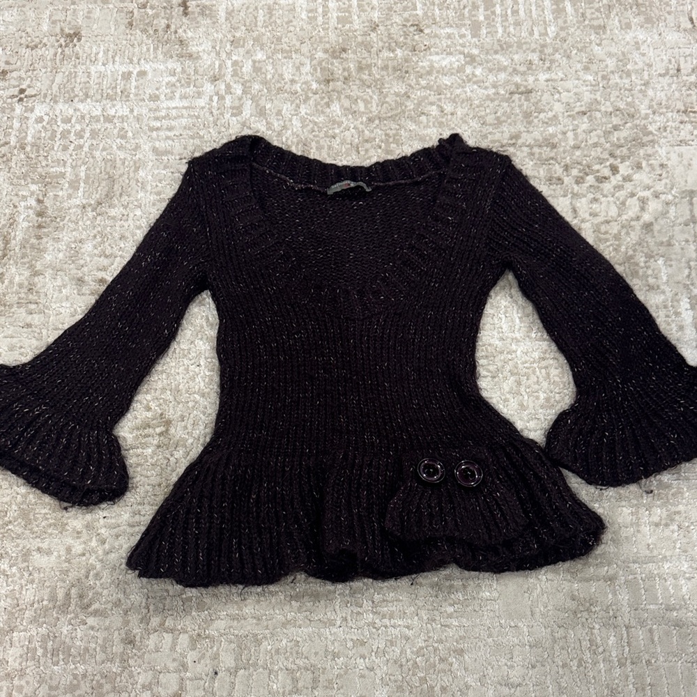 Elegant Black Ruffled Women's Sweater